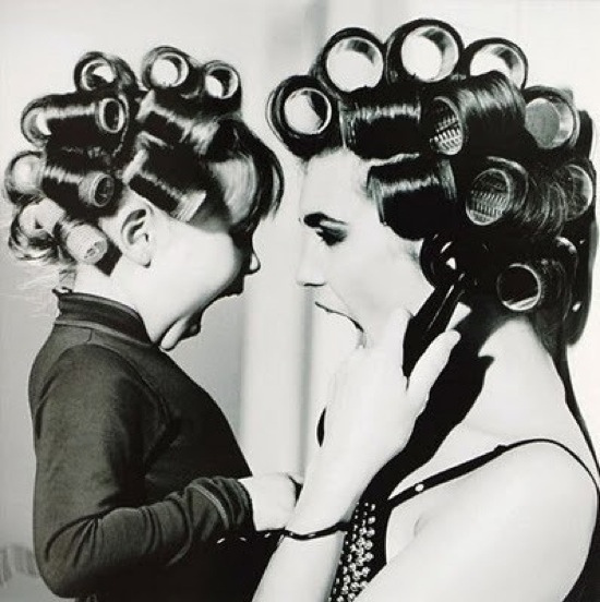 mom in curlers